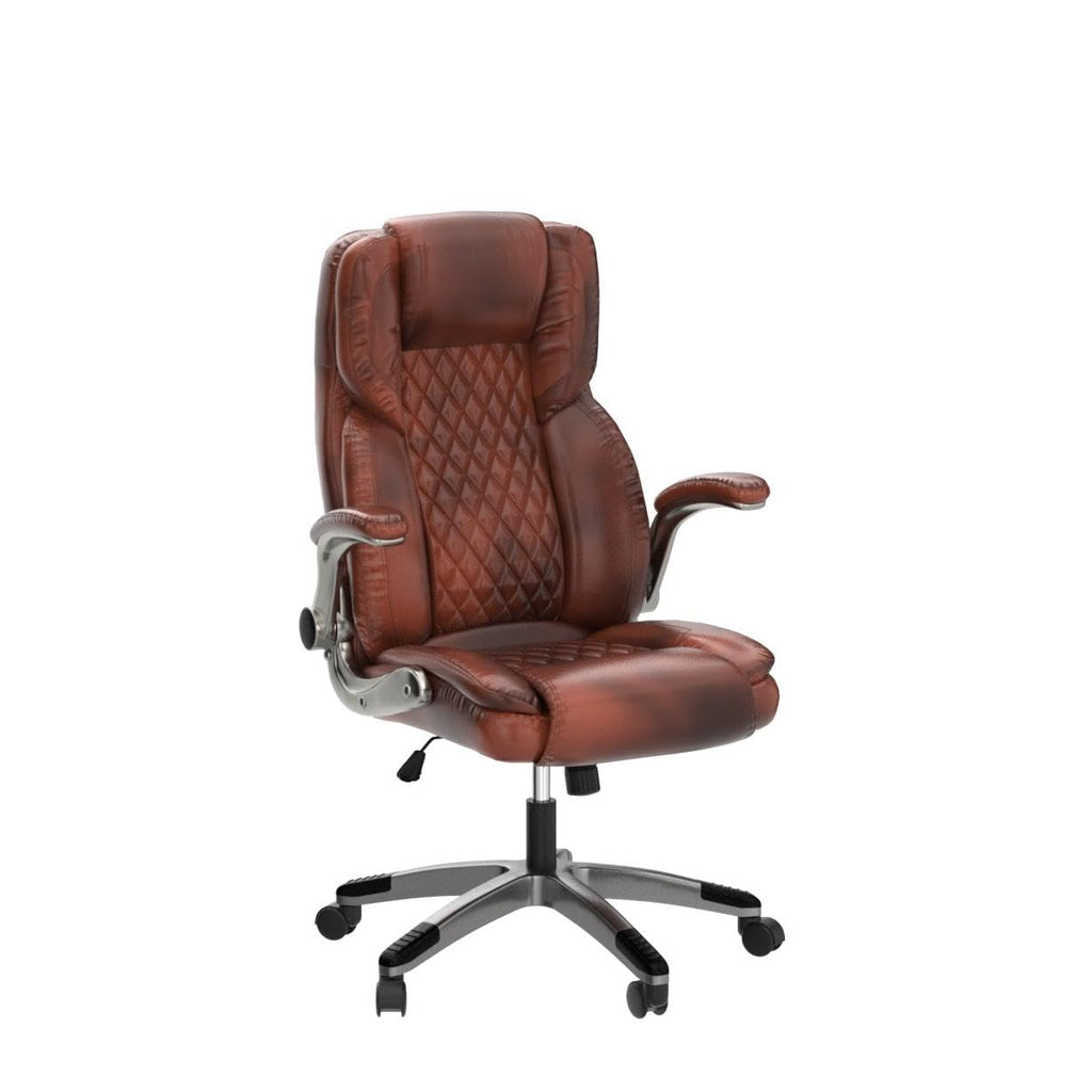Brown Leather Executive Office Chair with Flip up Arms D8390