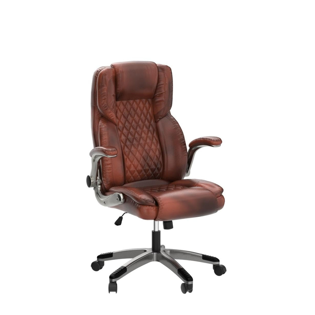 Brown Leather Executive Office Chair with Flip up Arms D8390