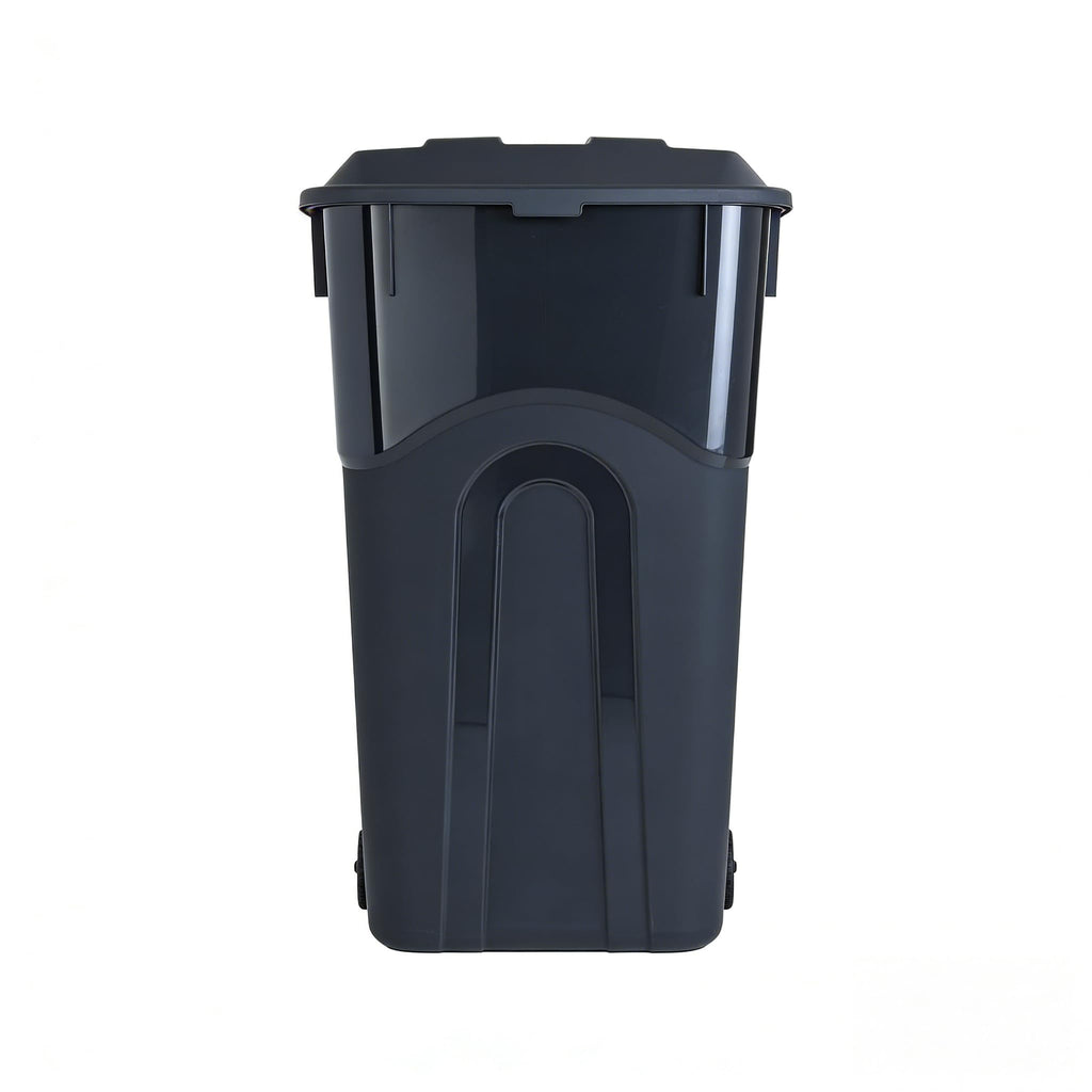 Black 32 Gallon Wheeled Heavy Duty Plastic Trash Can with Attached Lid K575