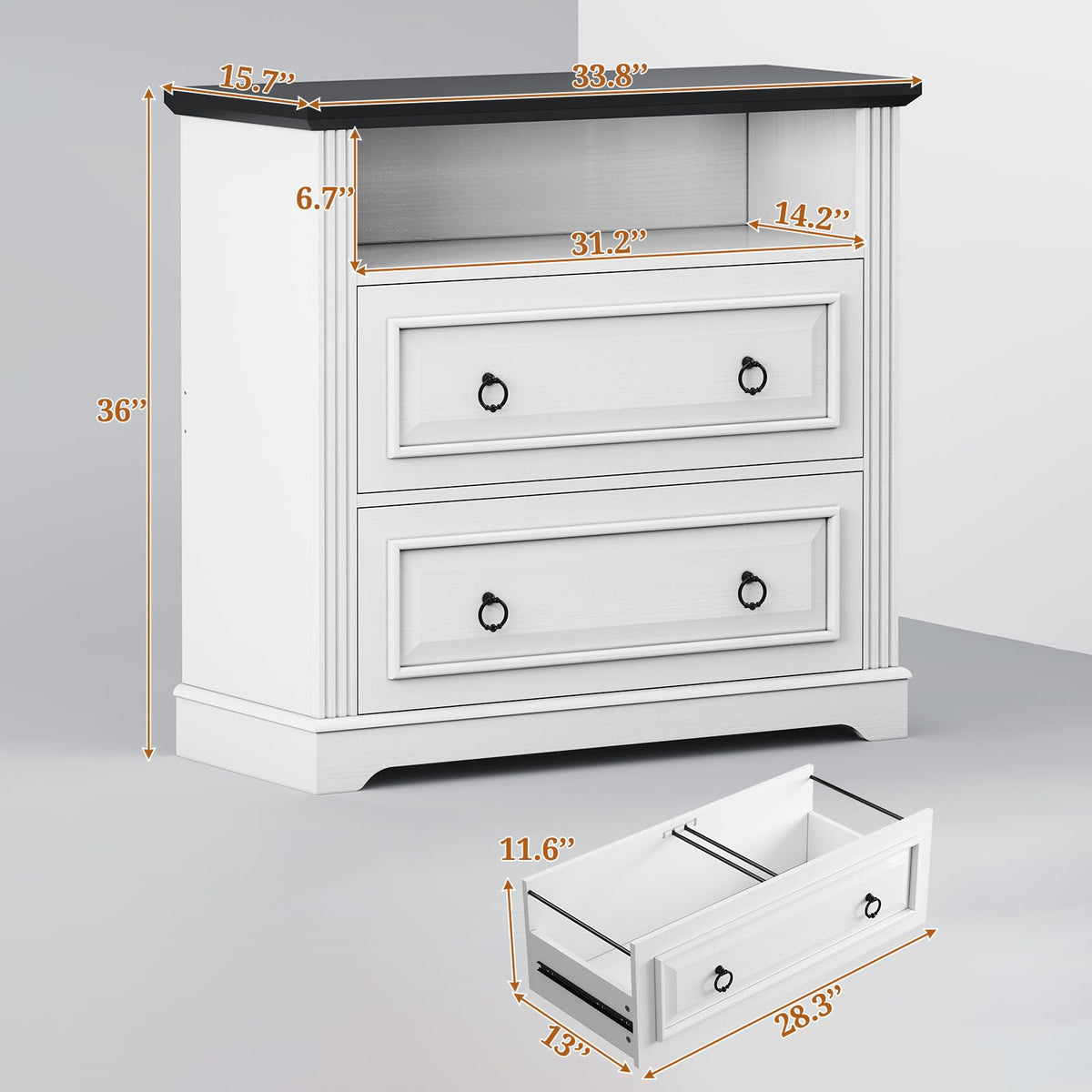 White 2 Drawer Wood File Cabinet with Storage Shelf Z7754