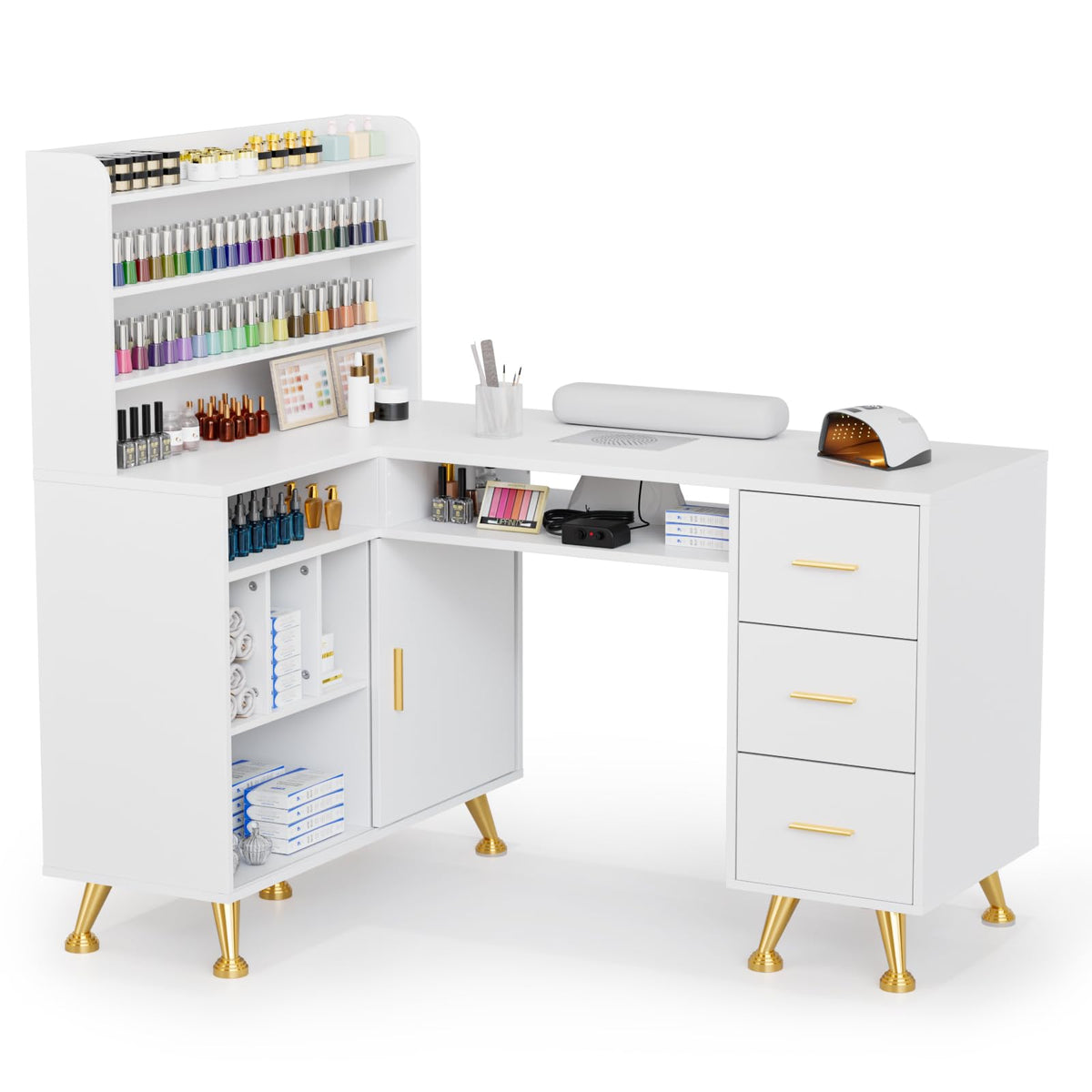 L Shaped Manicure Table with Dust Collector V31583