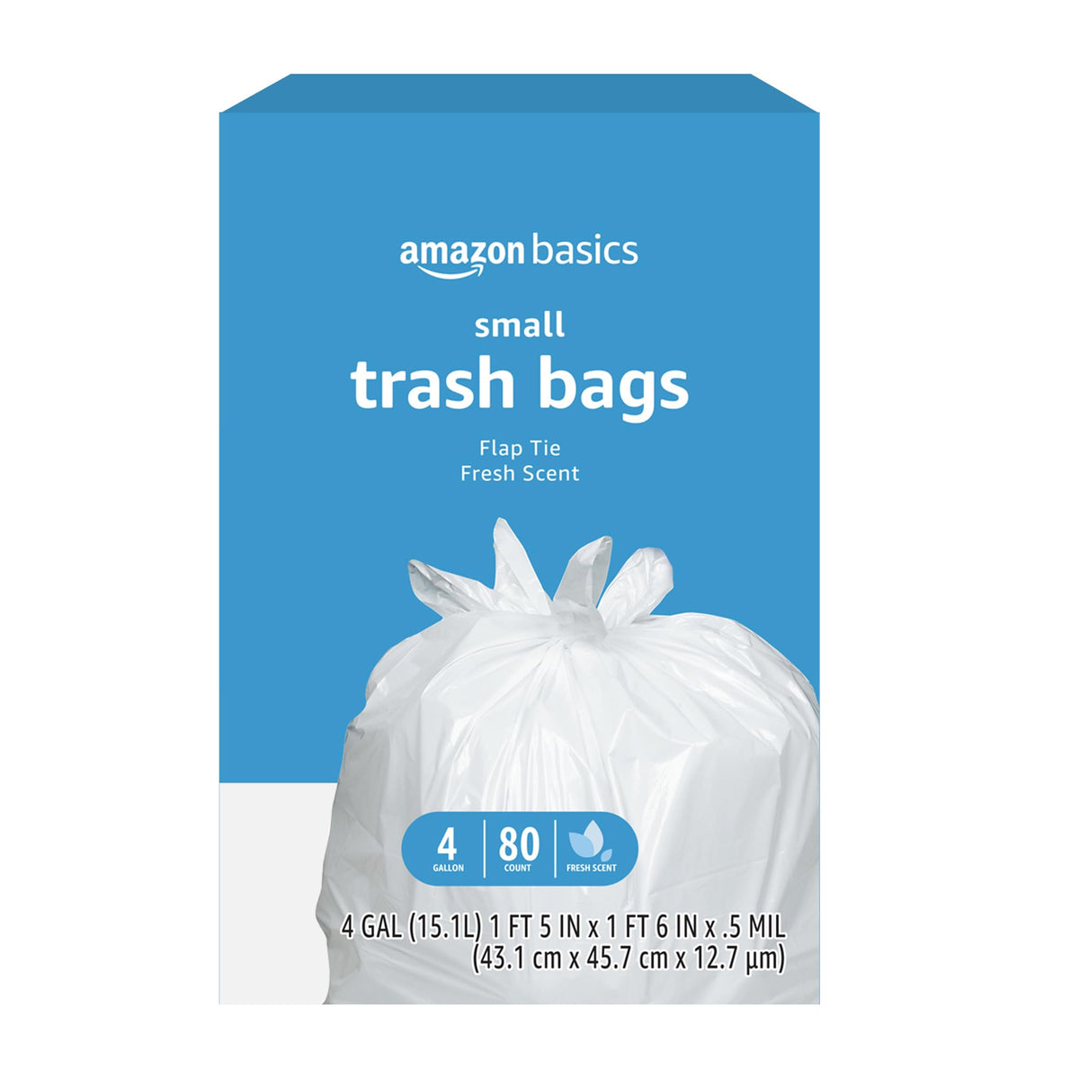 4 Gallon Trash Bags with Flap Ties, Fresh Scent, 80 Count A3028