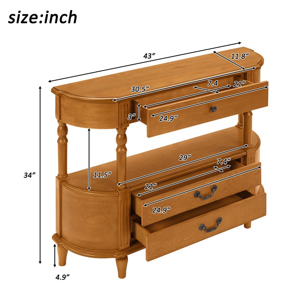 Solid Wood Console Table with 3 Drawers D573407