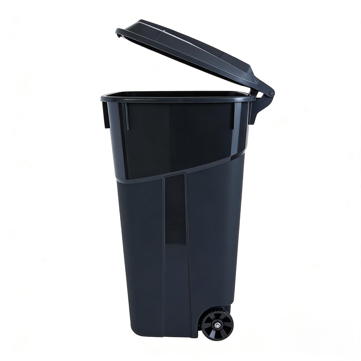 Black 32 Gallon Wheeled Heavy Duty Plastic Trash Can with Attached Lid K575