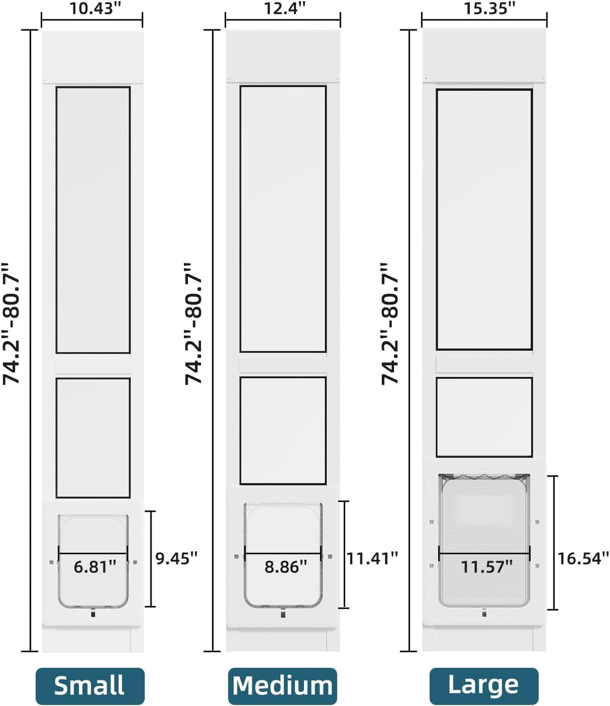 Dog Door for Sliding Glass Door, Magnetic Plastic Flap, Adjustable Height, No-Cut Insert with Lock, White P2957