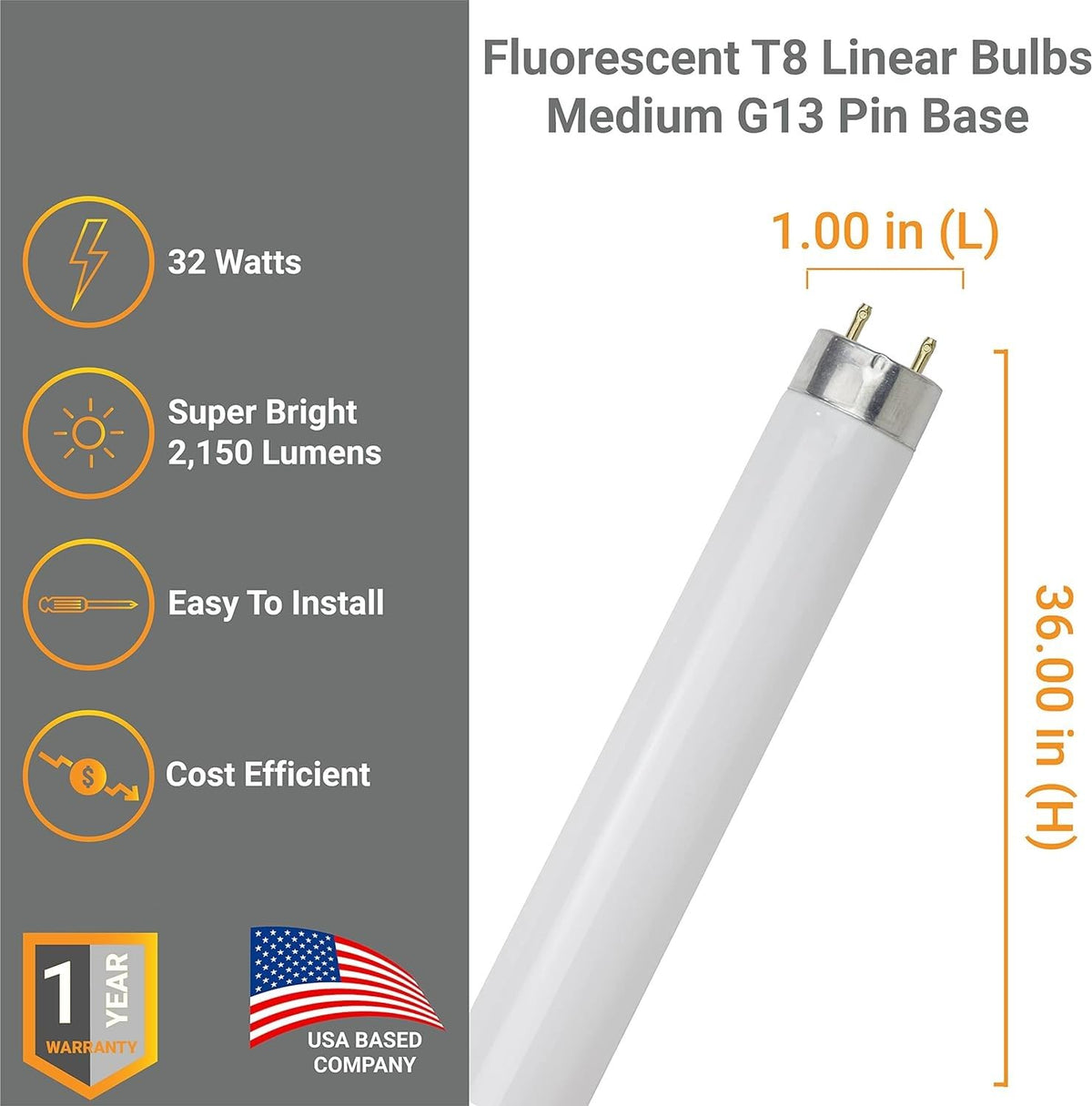 25W 2300 Lumen 3000K Soft White T8 Fluorescent Tube Light Bulb Pack of 30 S1411