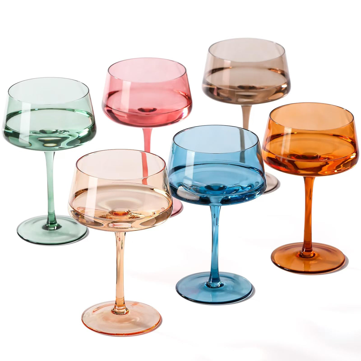 Hand Blown Colored Coupe Glasses Set of 6 P625
