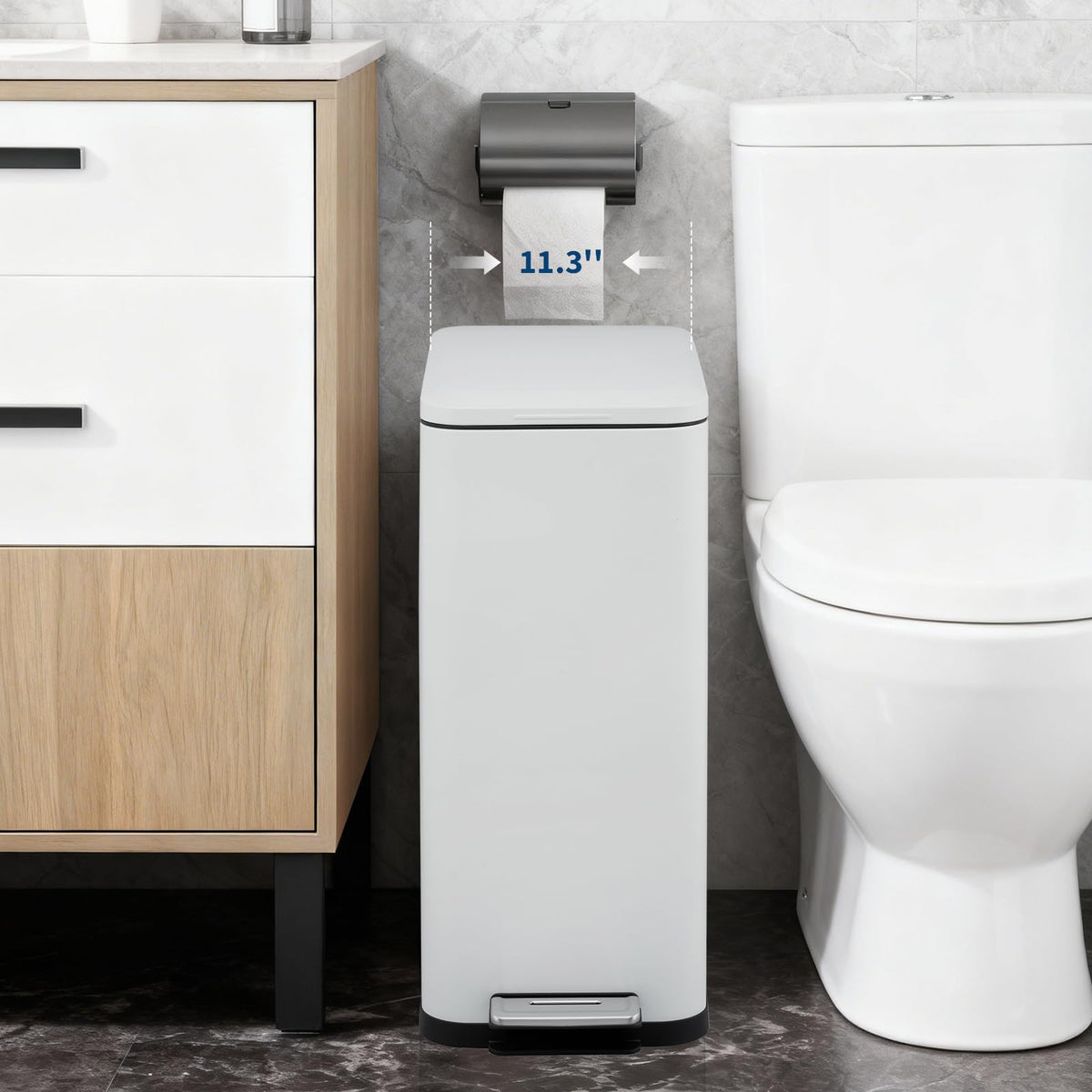 13 Gallon Stainless Steel Slim Trash Can with Soft-Close Lid E81083