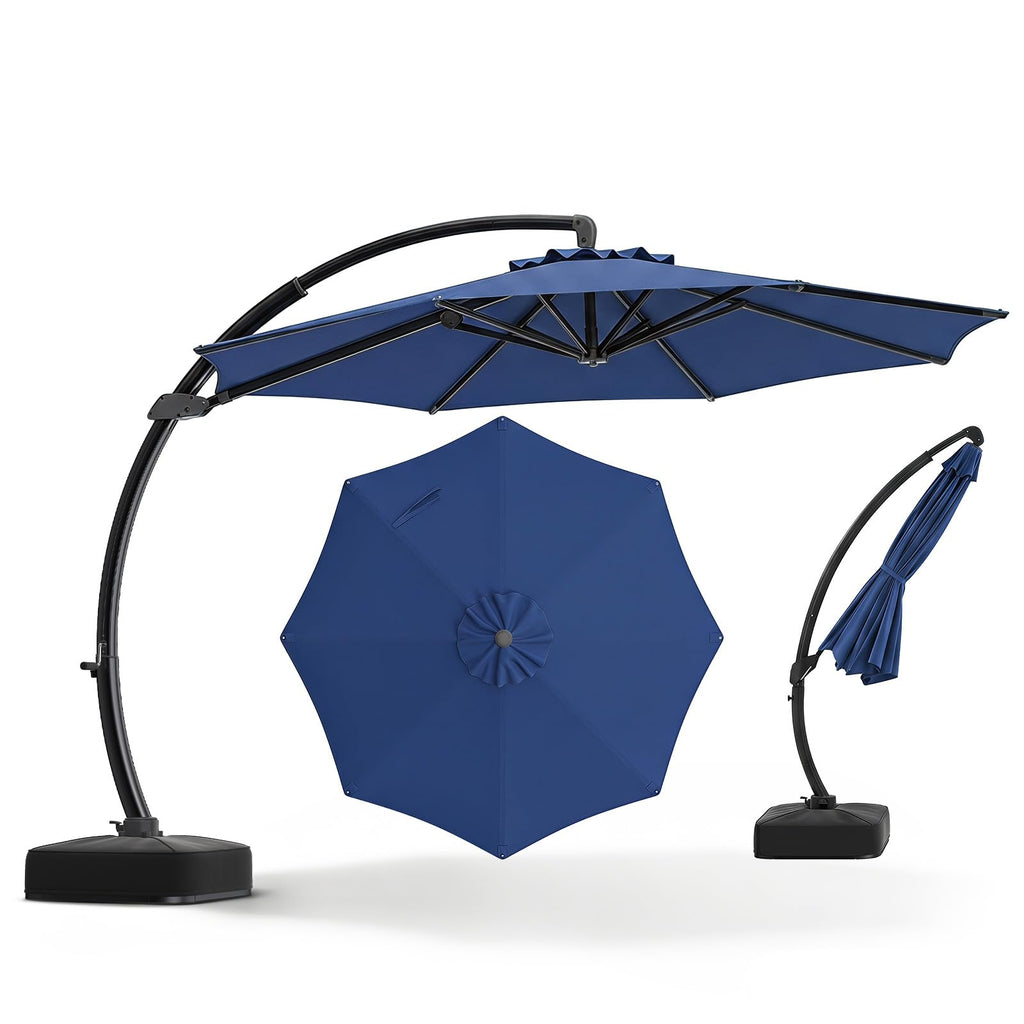 11FT Navy Cantilever Patio Umbrella with Base W36838