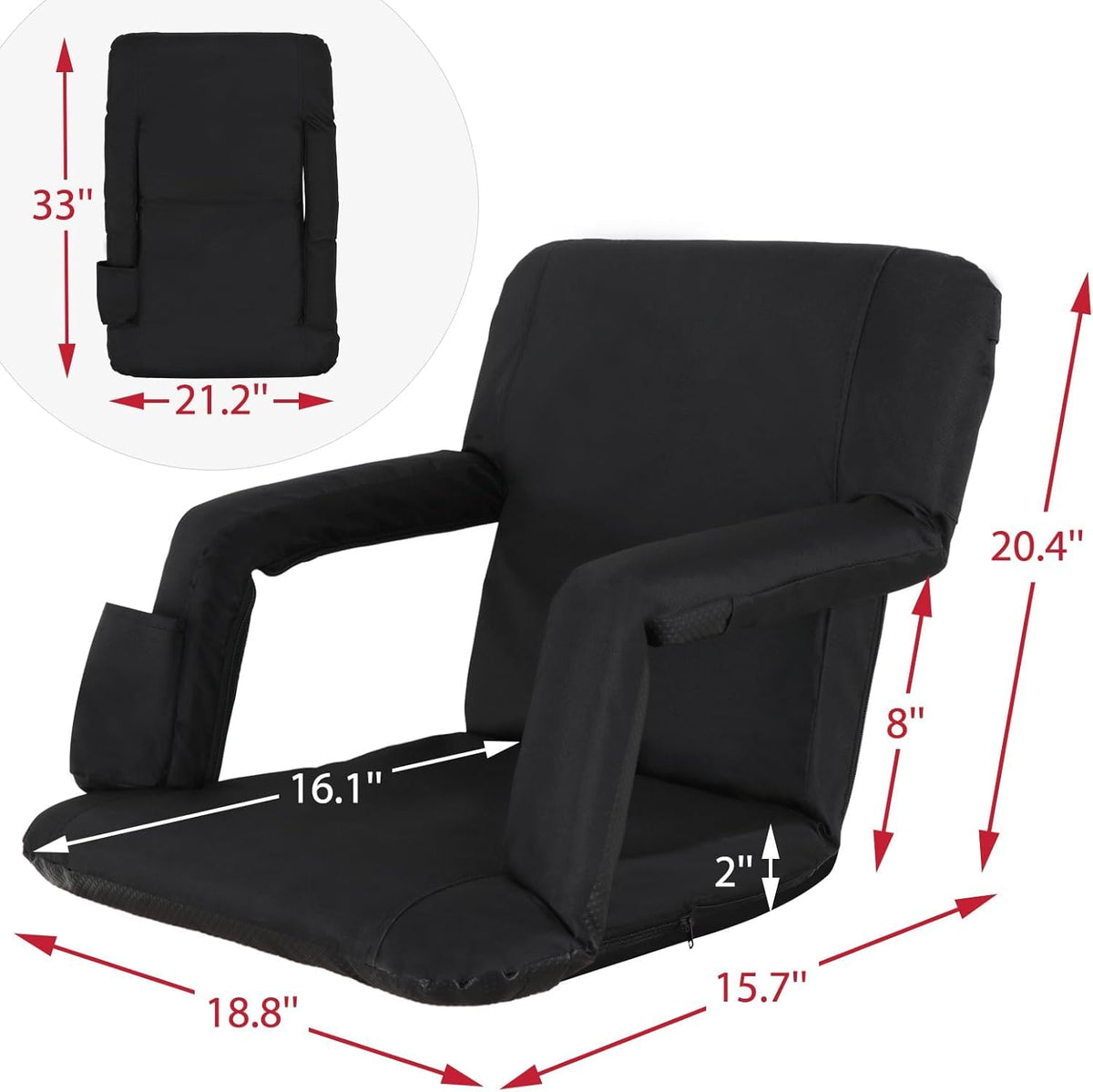 21" 25" Wide Padded Stadium Seat Chair with Back Support and Arms U64948