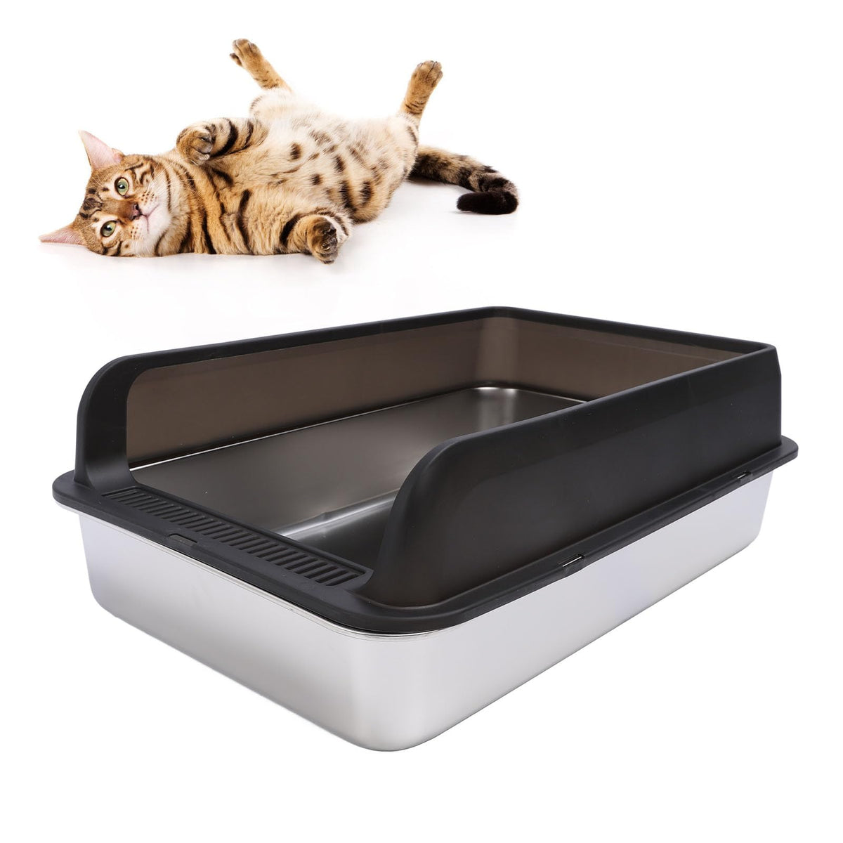 Stainless Steel High Sided Cat Litter Box with Lid O5221