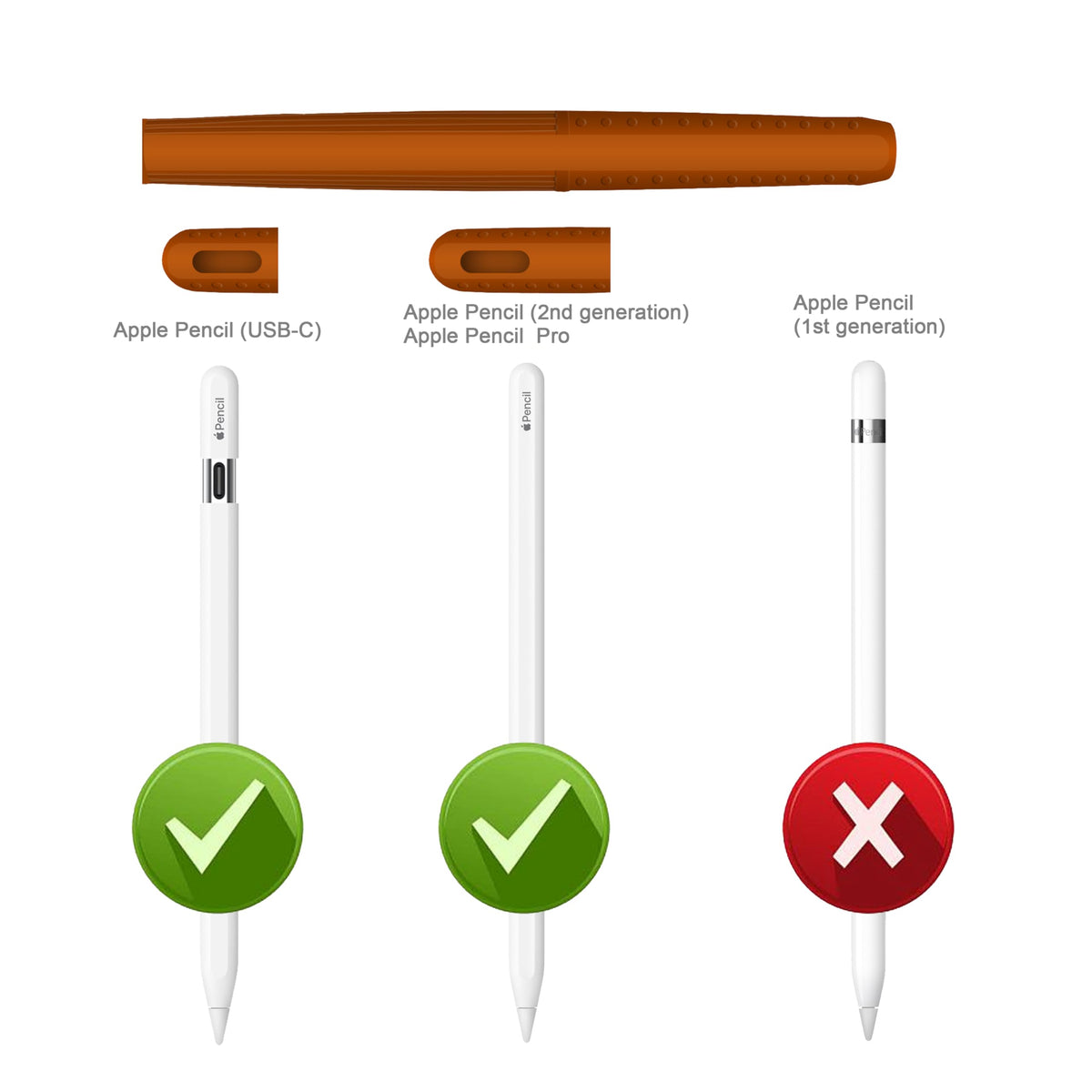 Silicone Case Cover Skin for Apple Pencil Brown E8531