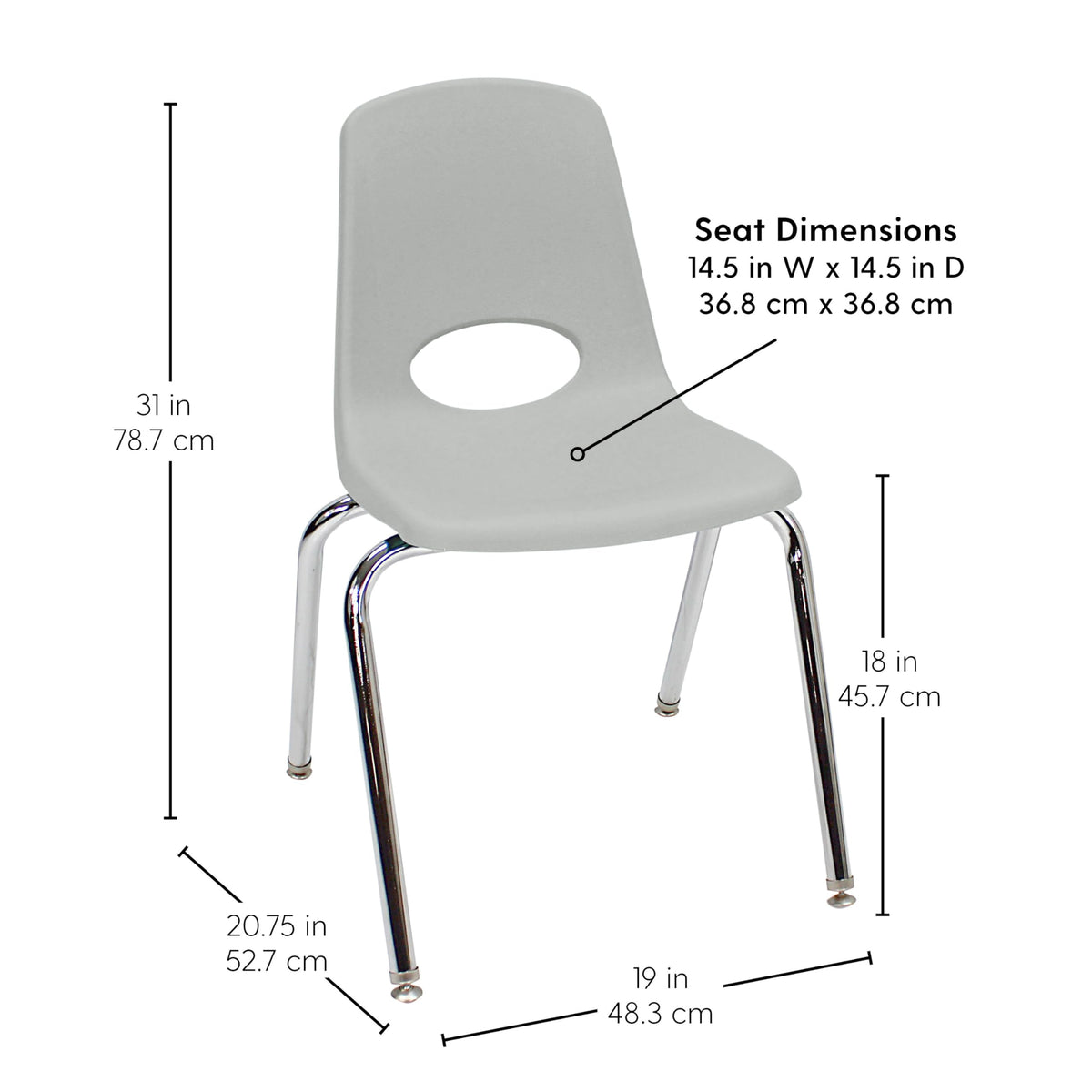 18" Light Gray School Stack Chair K7389