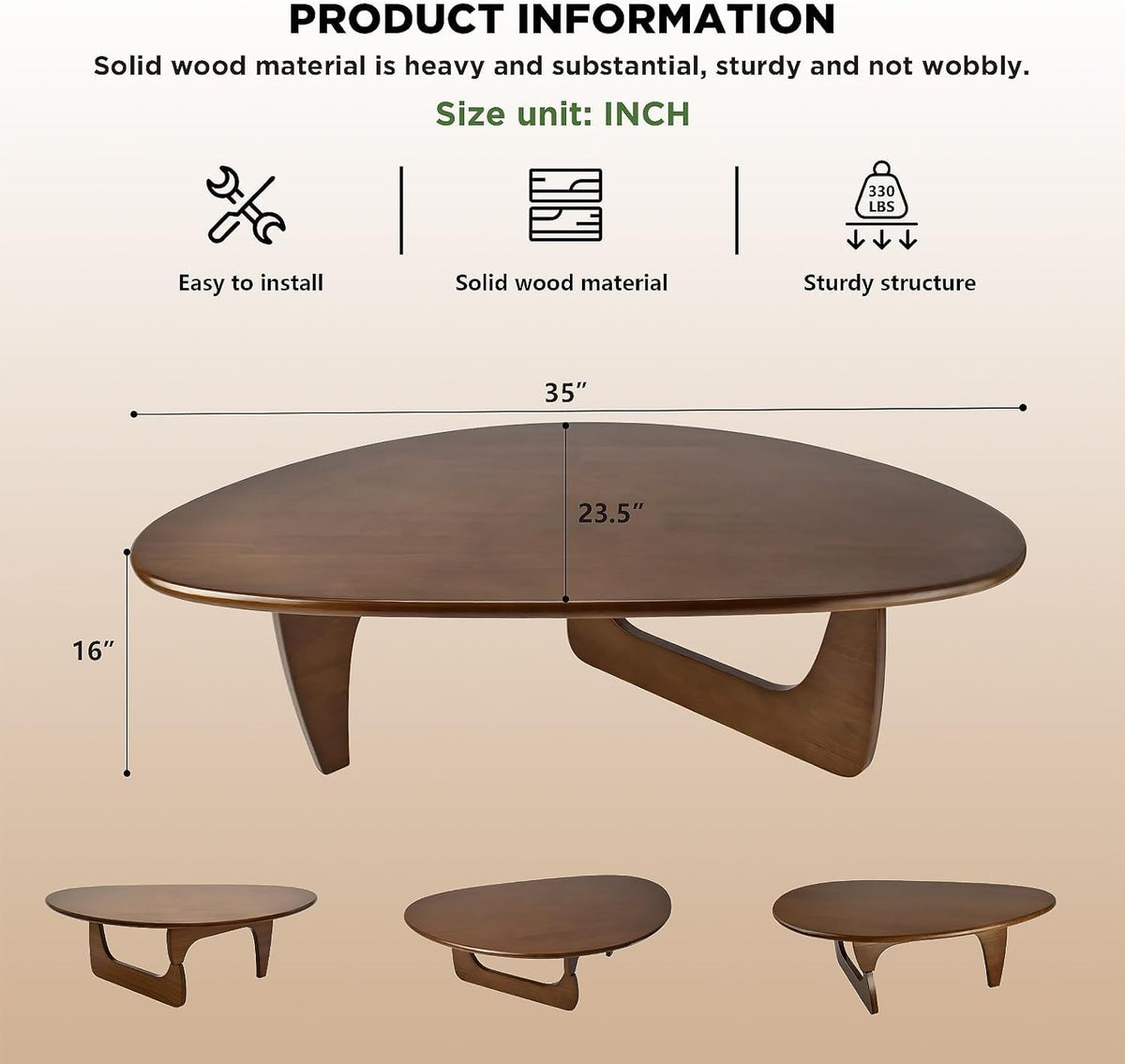 Solid Wood Oval Coffee Table 35"Lx24"Wx16"H D201