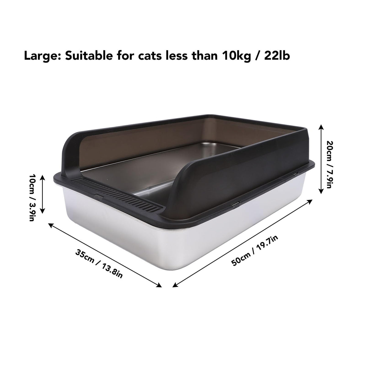 Stainless Steel High Sided Cat Litter Box with Lid O5221
