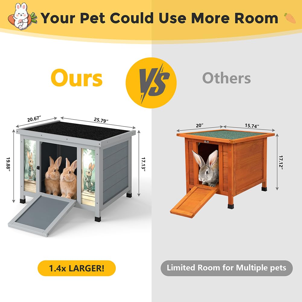 24 Inch Weatherproof Wooden Rabbit Hutch with Non-Slip Ramp W34982