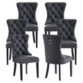 Black PU Leather Dining Chairs Set of 6 with Nailhead Trim and Solid Wood Legs S130465