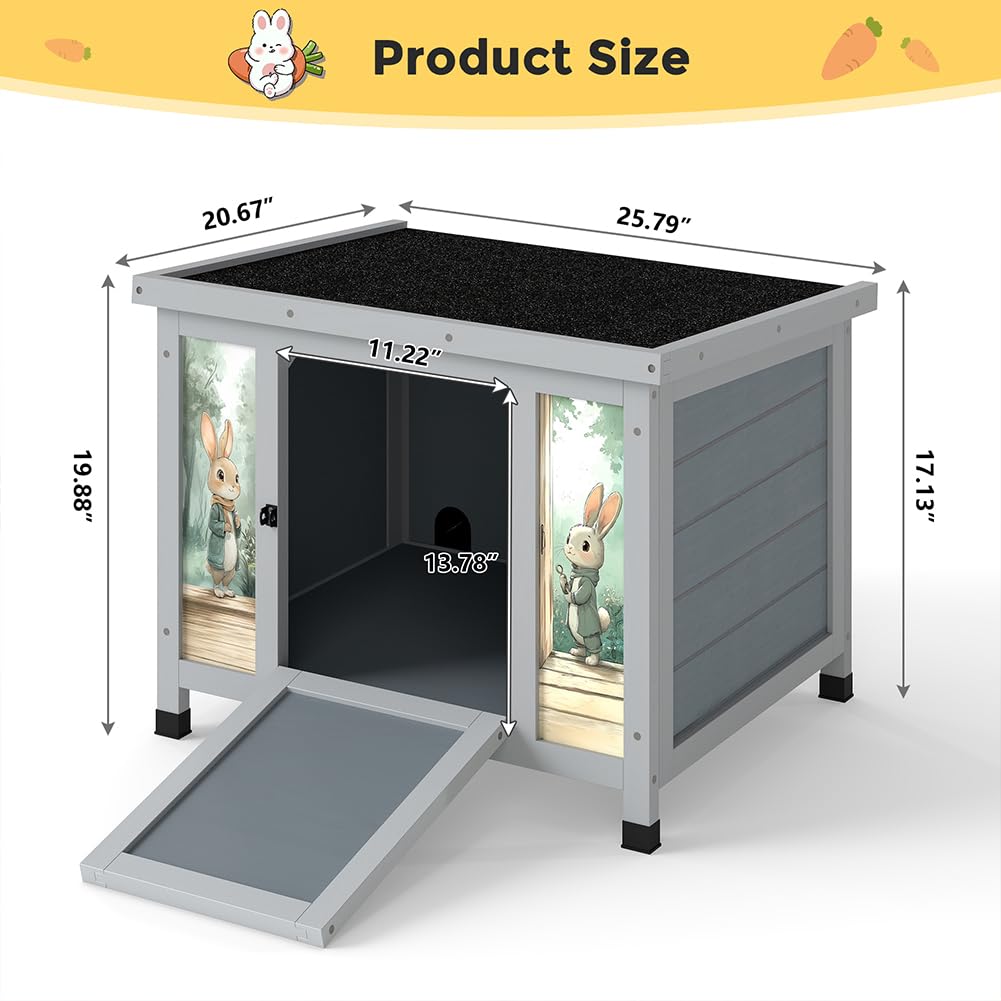 24 Inch Weatherproof Wooden Rabbit Hutch with Non-Slip Ramp W34982