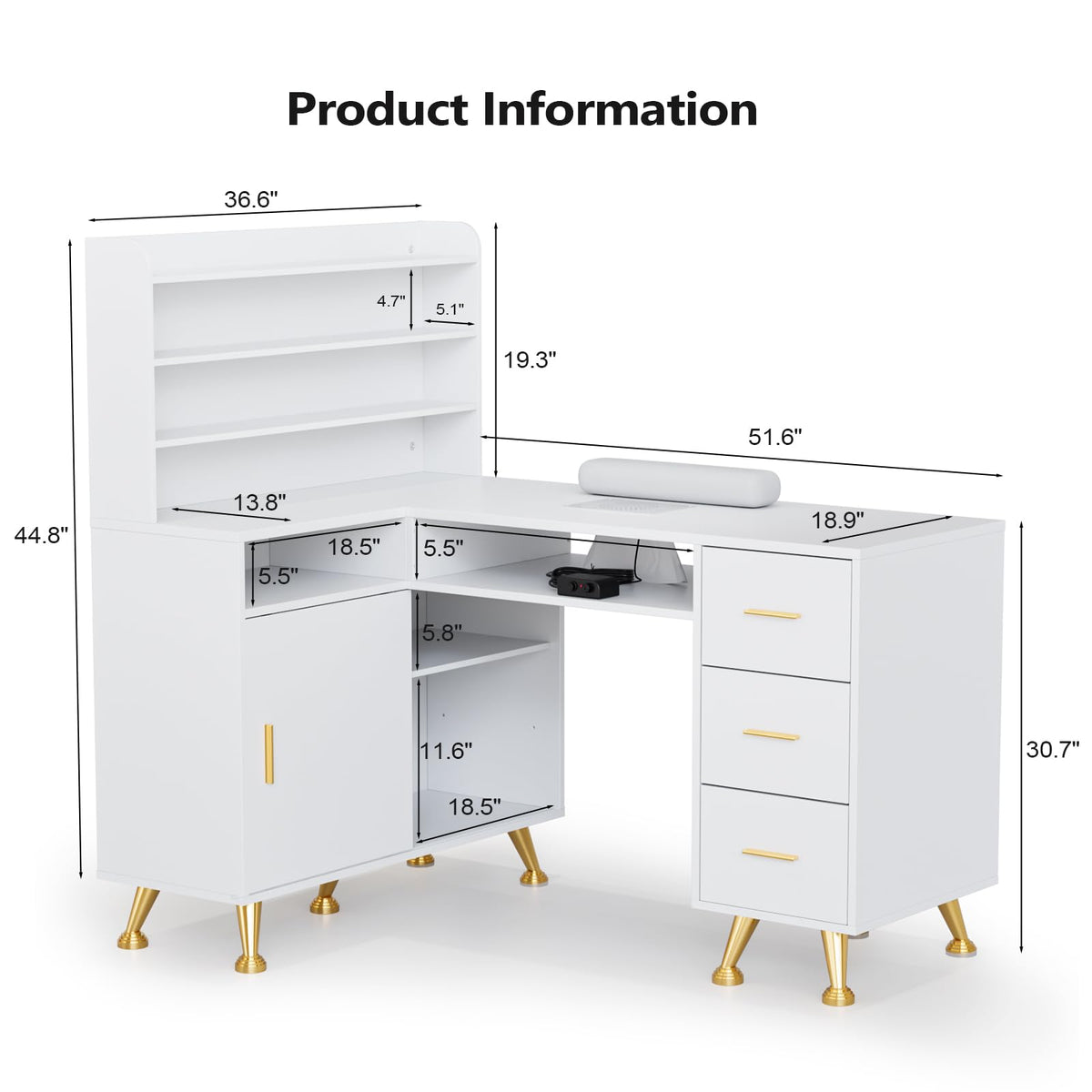 L Shaped Manicure Table with Dust Collector V31583