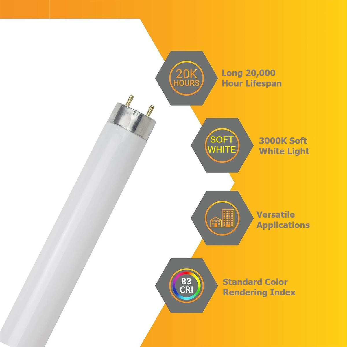 25W 2300 Lumen 3000K Soft White T8 Fluorescent Tube Light Bulb Pack of 30 S1411
