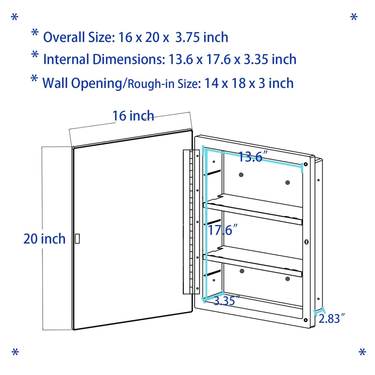 Plastic Medicine Mirror Cabinet 16 x 20 inch X253392