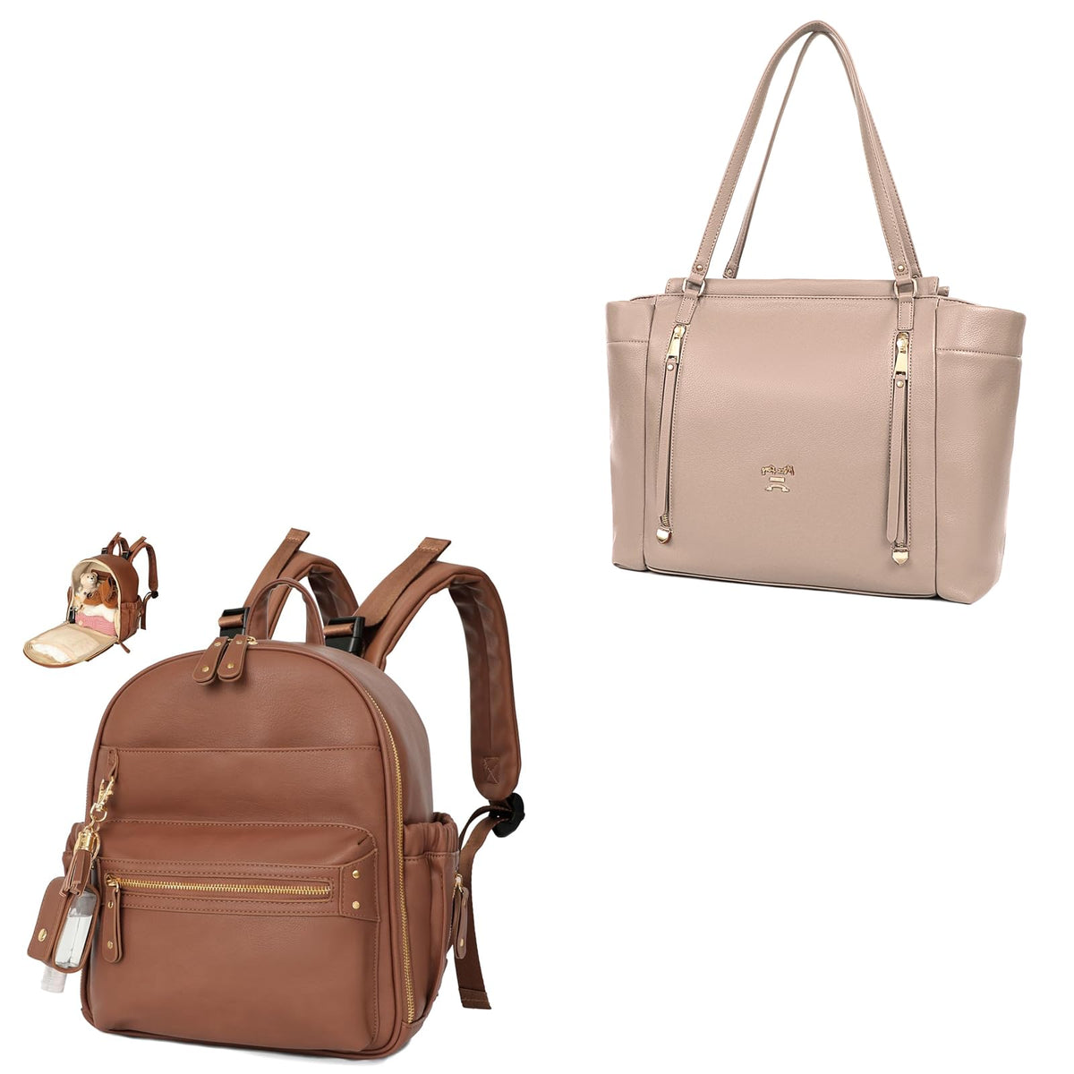 Leather Diaper Bag Tote with Mini Backpack W808