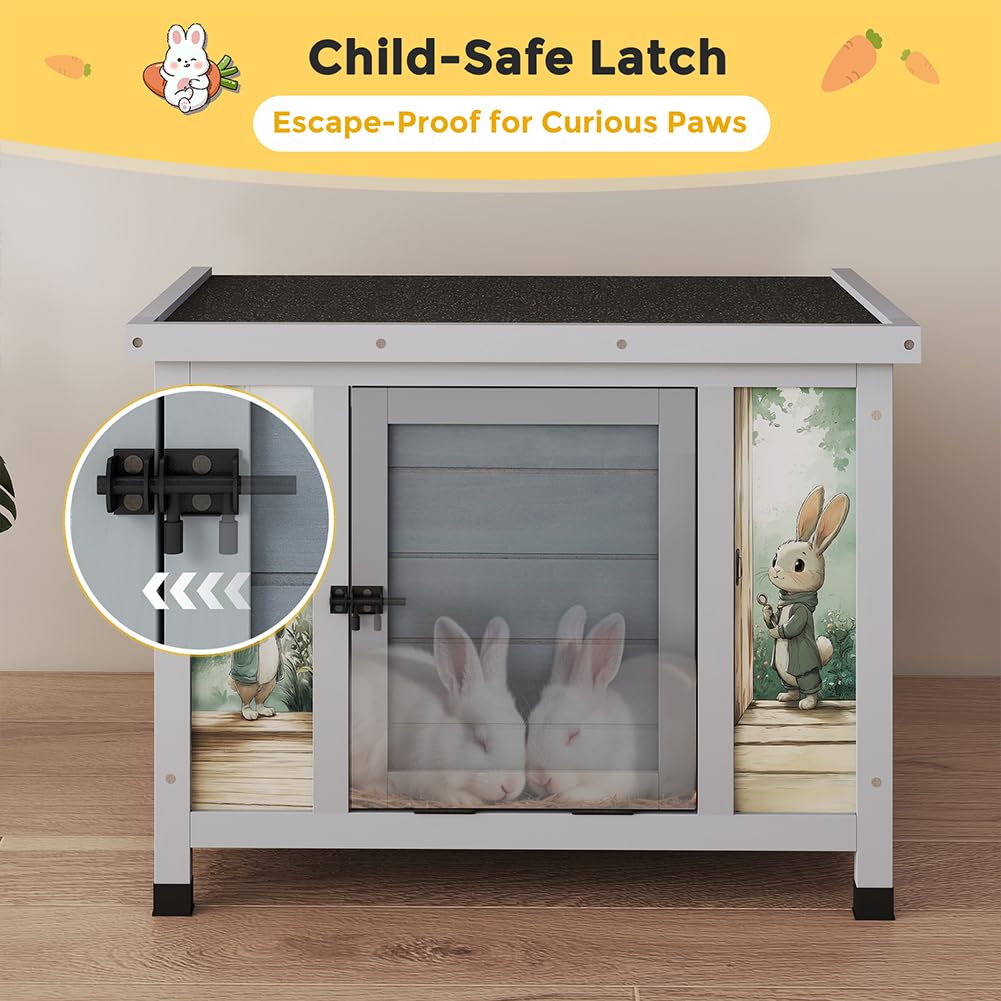 24 Inch Weatherproof Wooden Rabbit Hutch with Non-Slip Ramp W34982