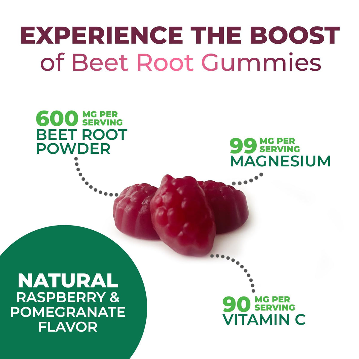 Beet Root Gummies with Beetroot Powder & Vitamin C, Berry Flavored, 60 Gummies W381619
