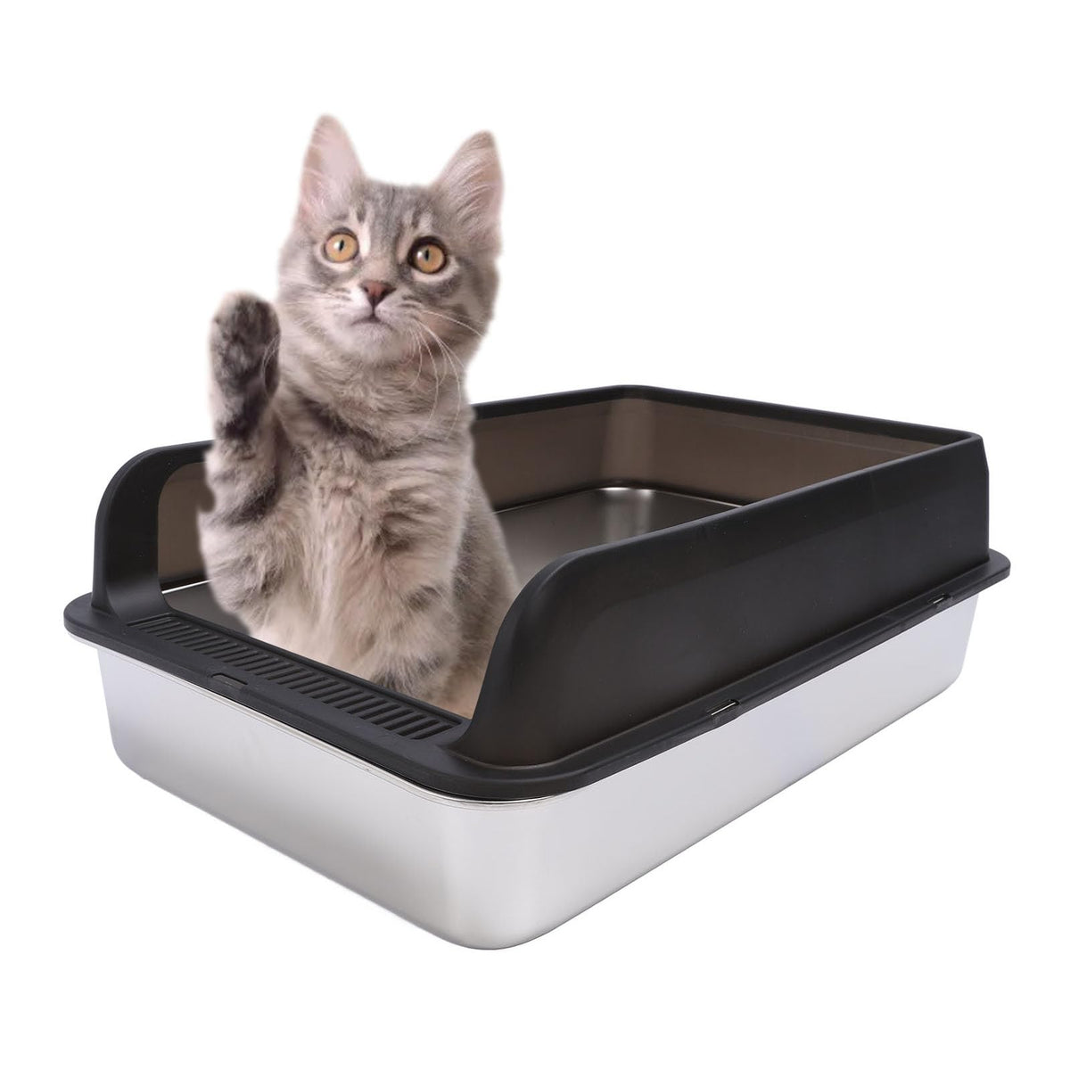 Stainless Steel High Sided Cat Litter Box with Lid O5221