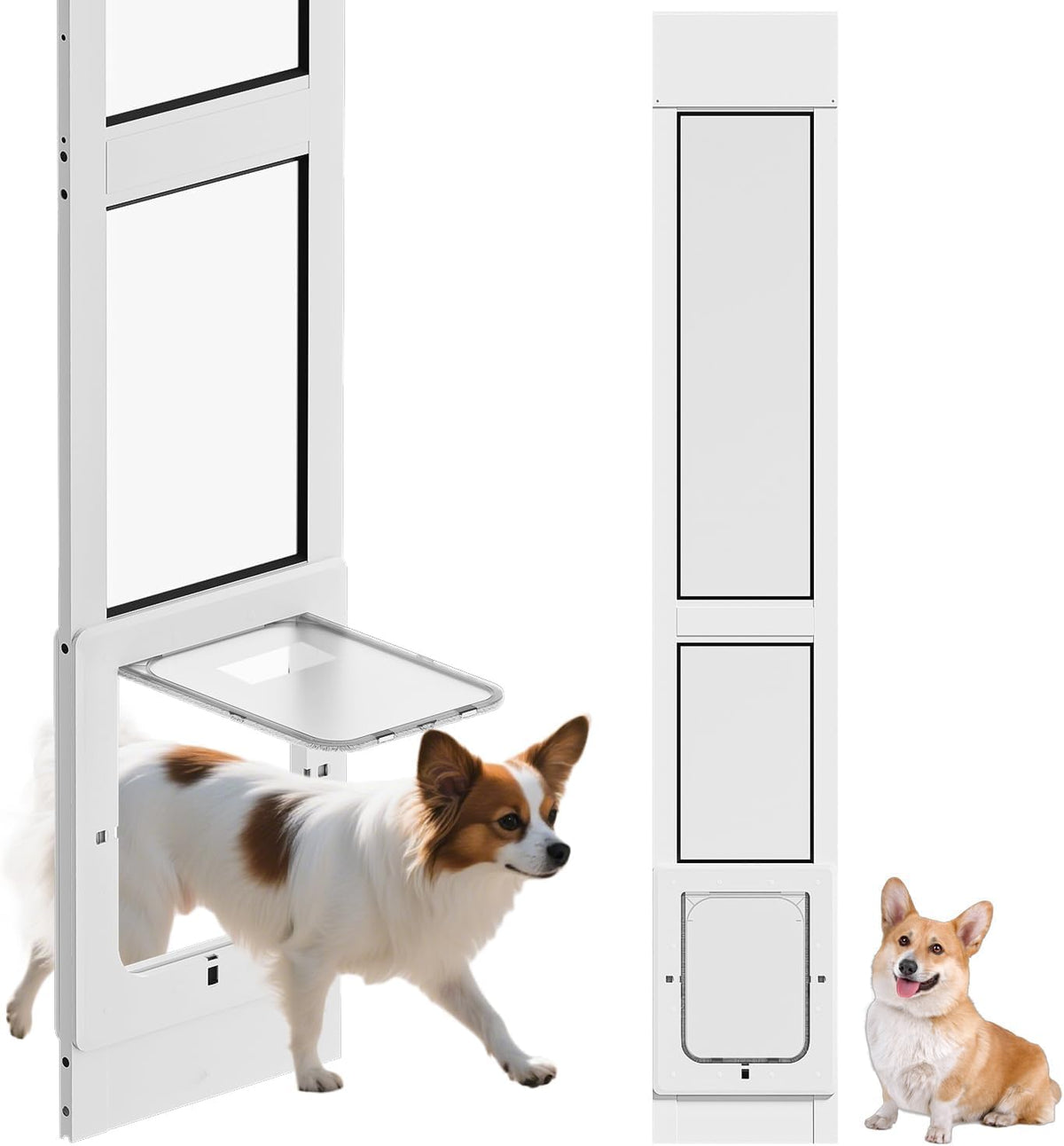 Dog Door for Sliding Glass Door, Magnetic Plastic Flap, Adjustable Height, No-Cut Insert with Lock, White P2957