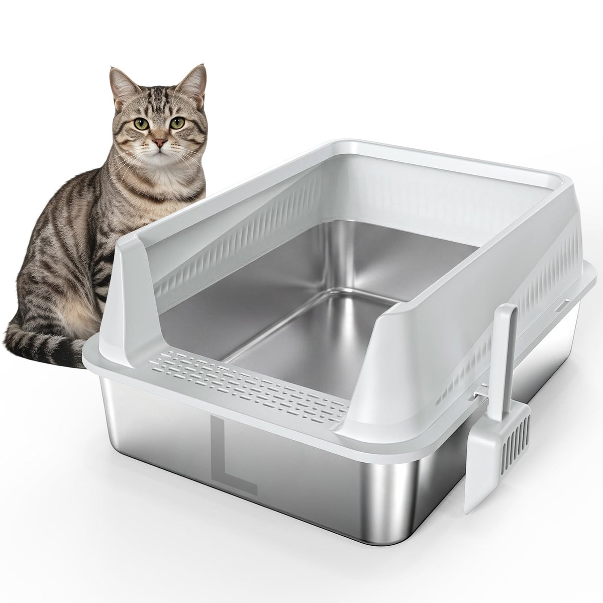 Stainless Steel High Sided Cat Litter Box with Lid N3708