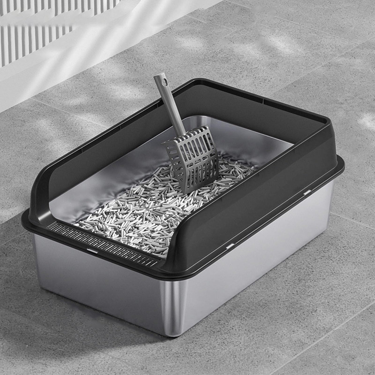 Stainless Steel High Sided Cat Litter Box with Lid O5221
