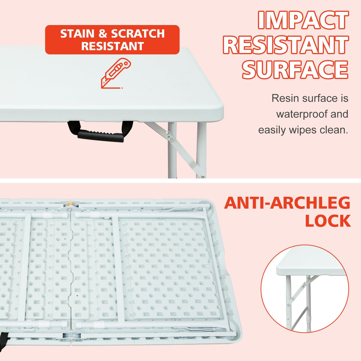 4Ft Portable Folding Table White G960