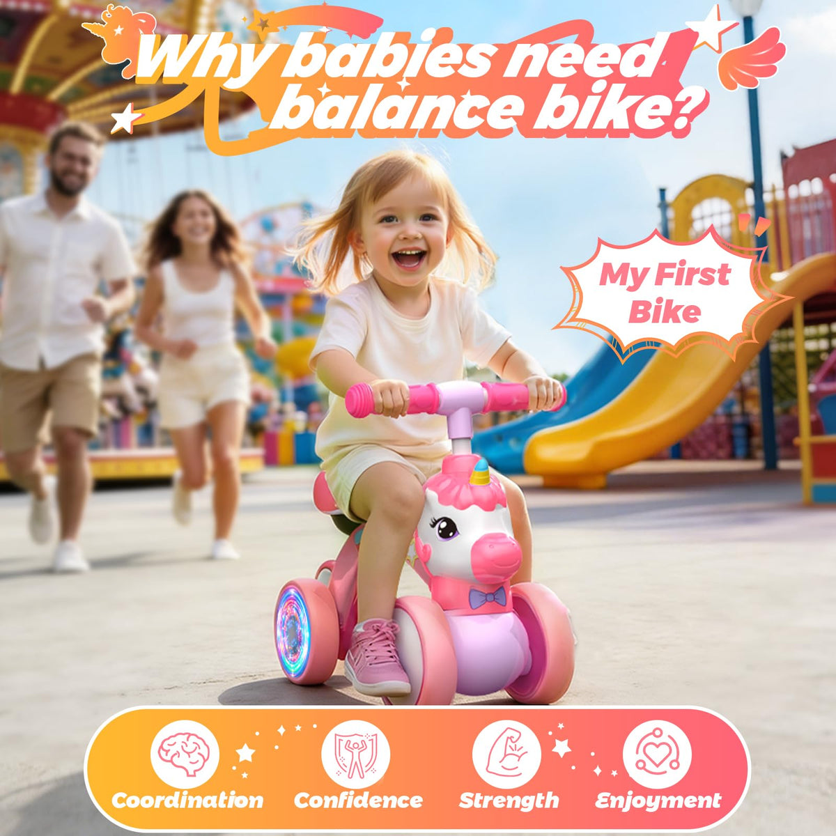 Baby Balance Bike Ride On Toy with Light Up Wheel H479108