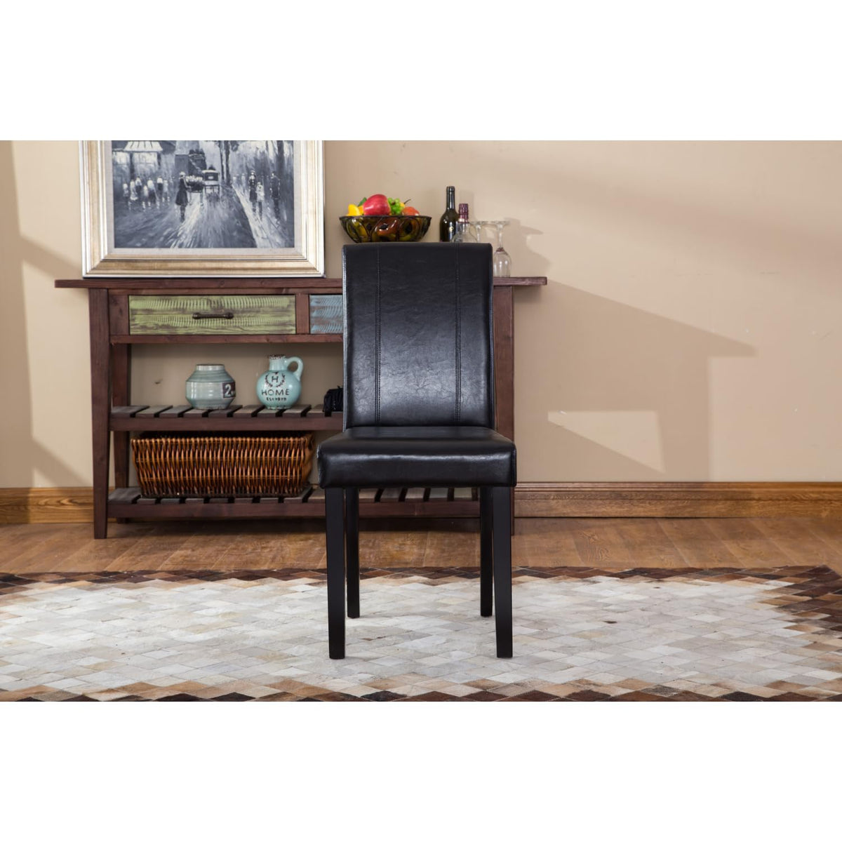 Black Faux Leather Parson Chair Set of 2 L36452