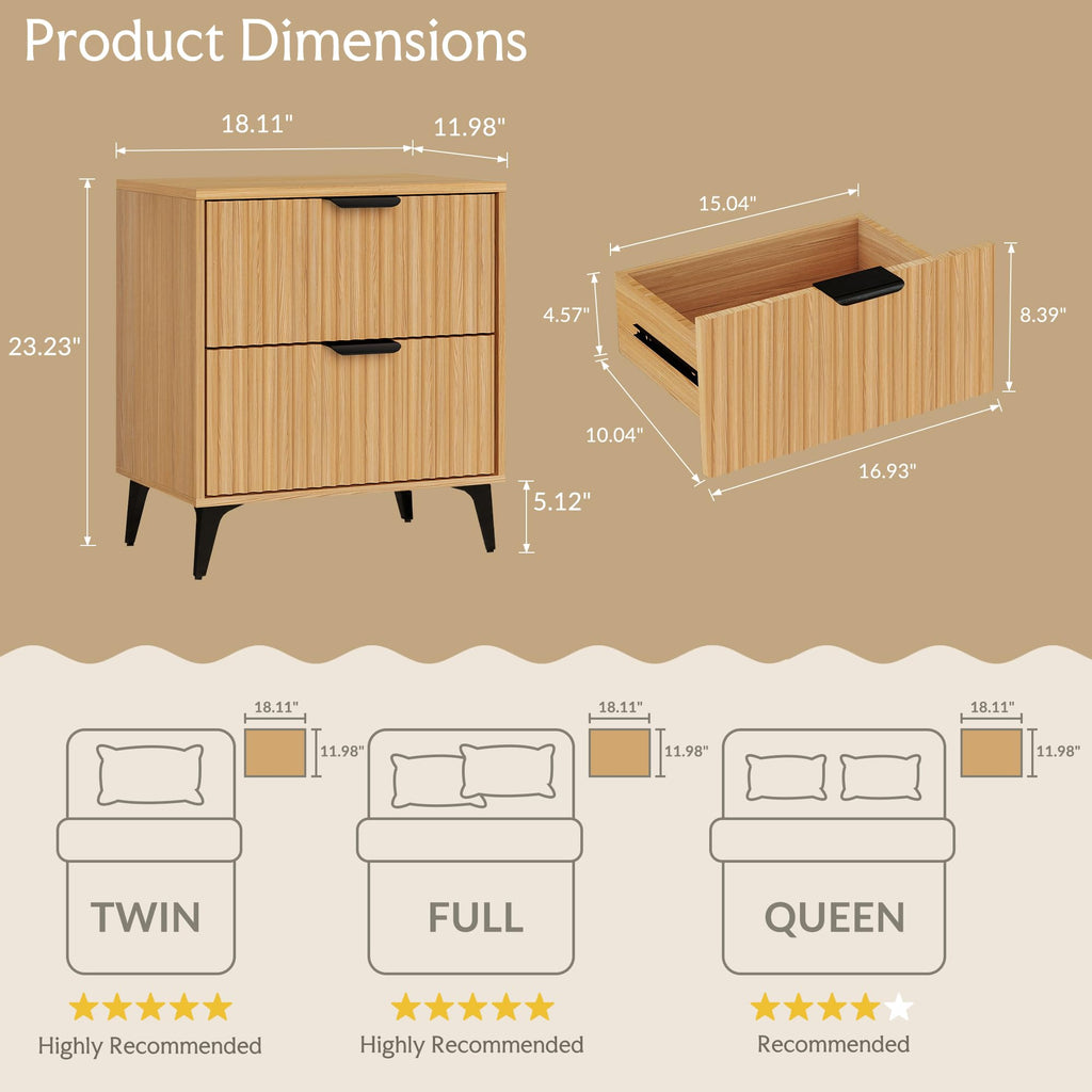 Wood Nightstand Set of 2 with 2 Drawers I232758
