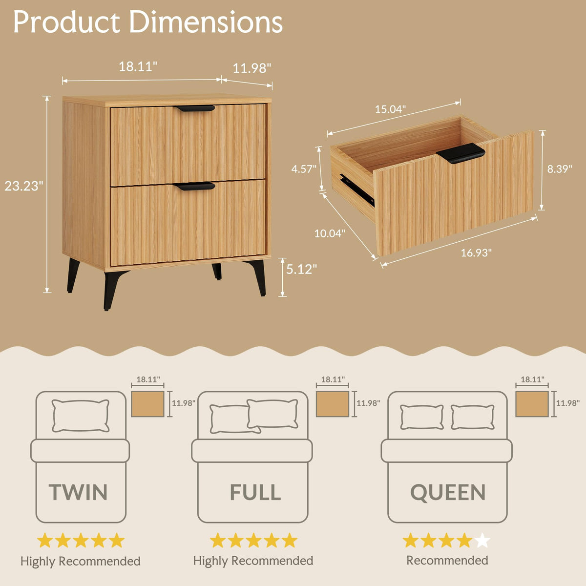 Wood Nightstand Set of 2 with 2 Drawers I232758