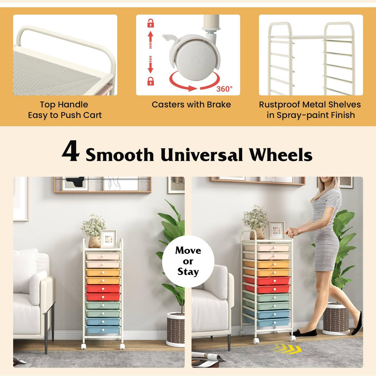 10 Drawers Rolling Storage Cart with Wheels G147675