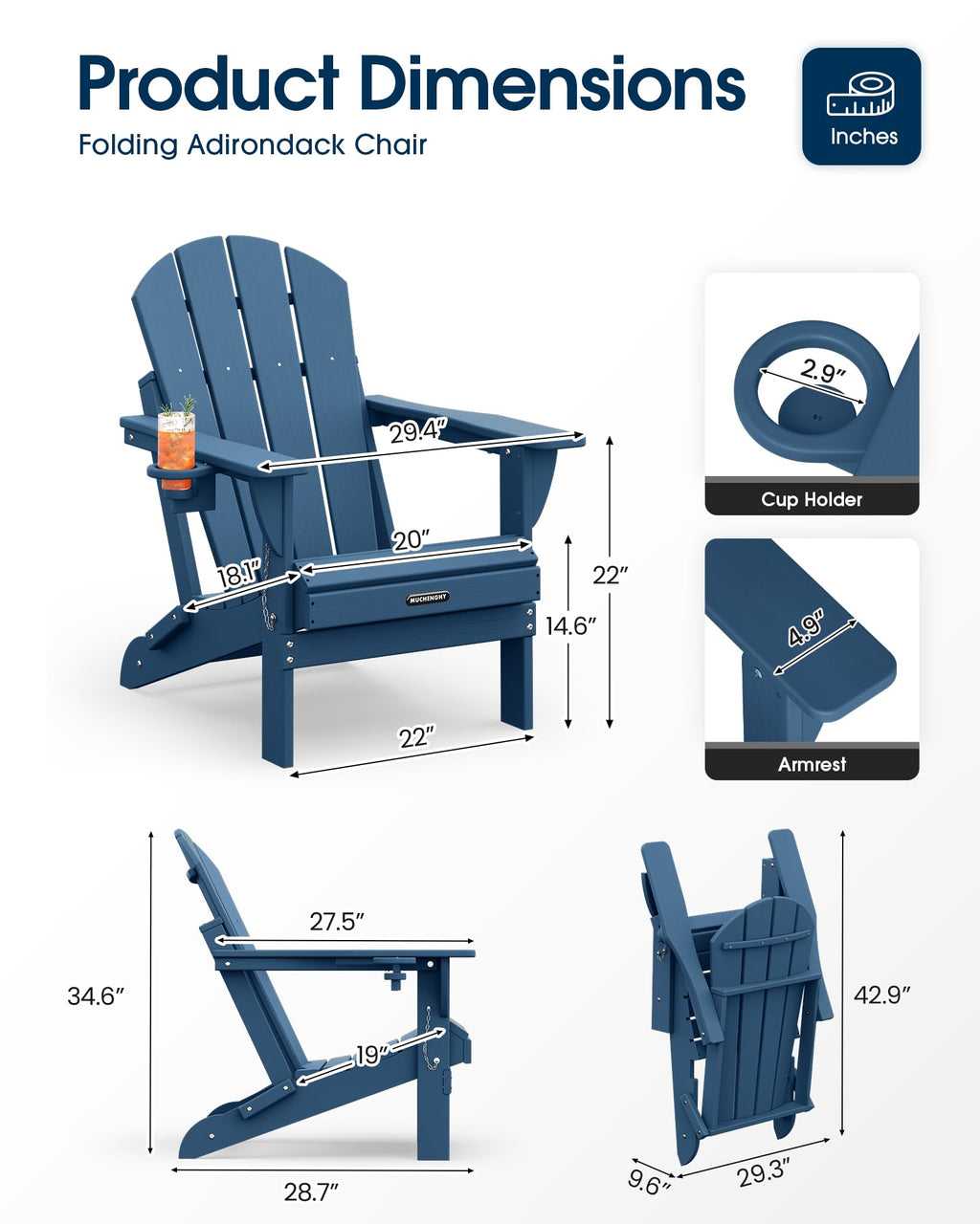 Folding Adirondack Chair Navy Blue G436594
