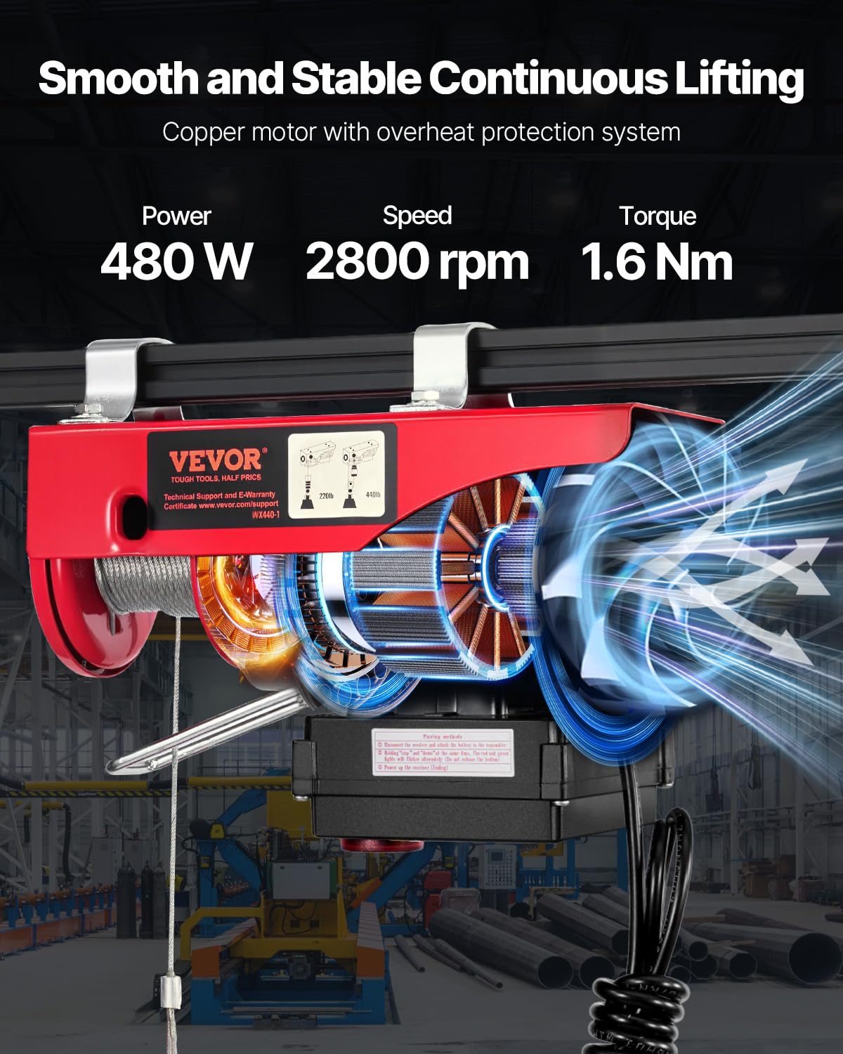 110v 440lbs Electric Hoist with Wireless Remote Control H288711