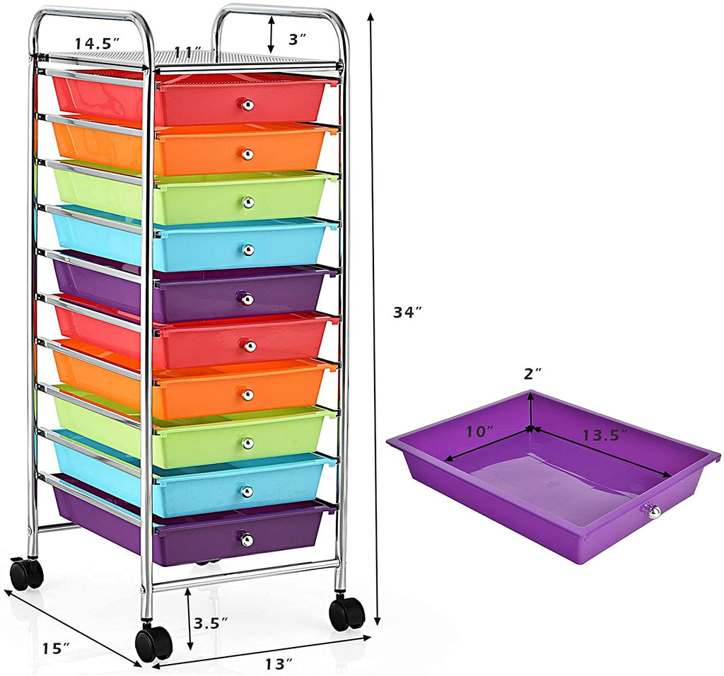 10 Drawer Rolling Storage Organizer Cart Y379
