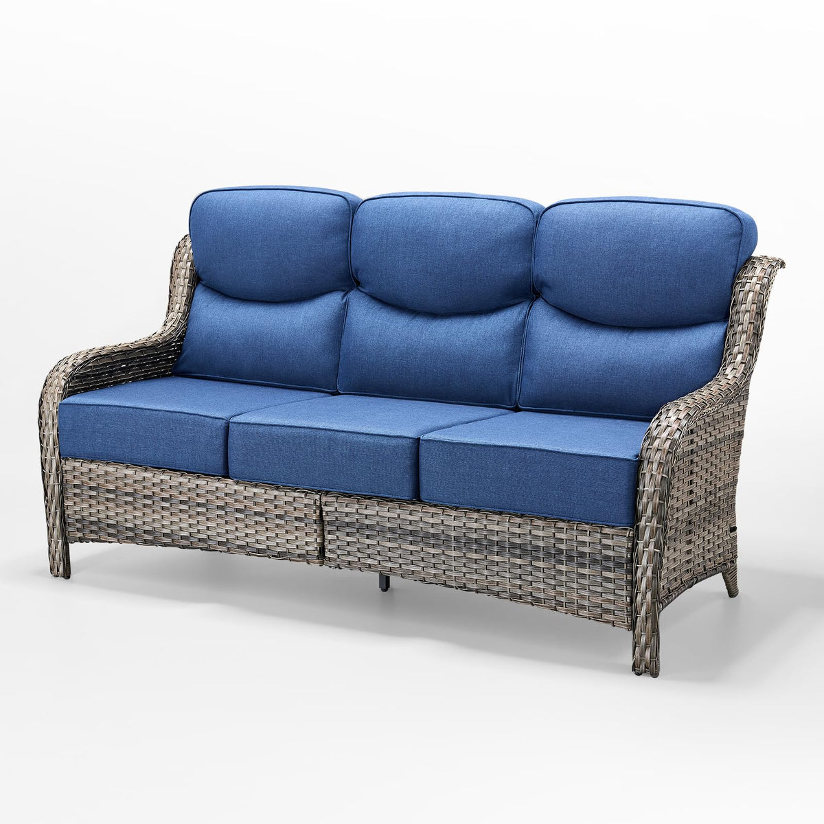 Grey Wicker 3-Seat Outdoor Sofa with Cushion Y336