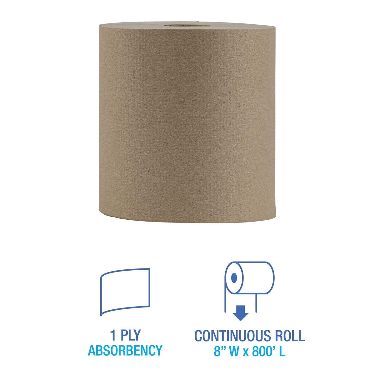 Hardwound Paper Towels, 6 Rolls, 1-Ply, 8" x 800 ft, Natural S28217