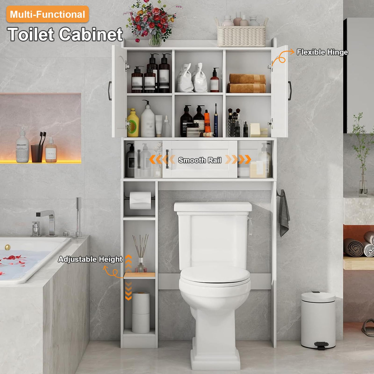 Over The Toilet Cabinet with 2 Barn Doors & Sliding Door, White K66259