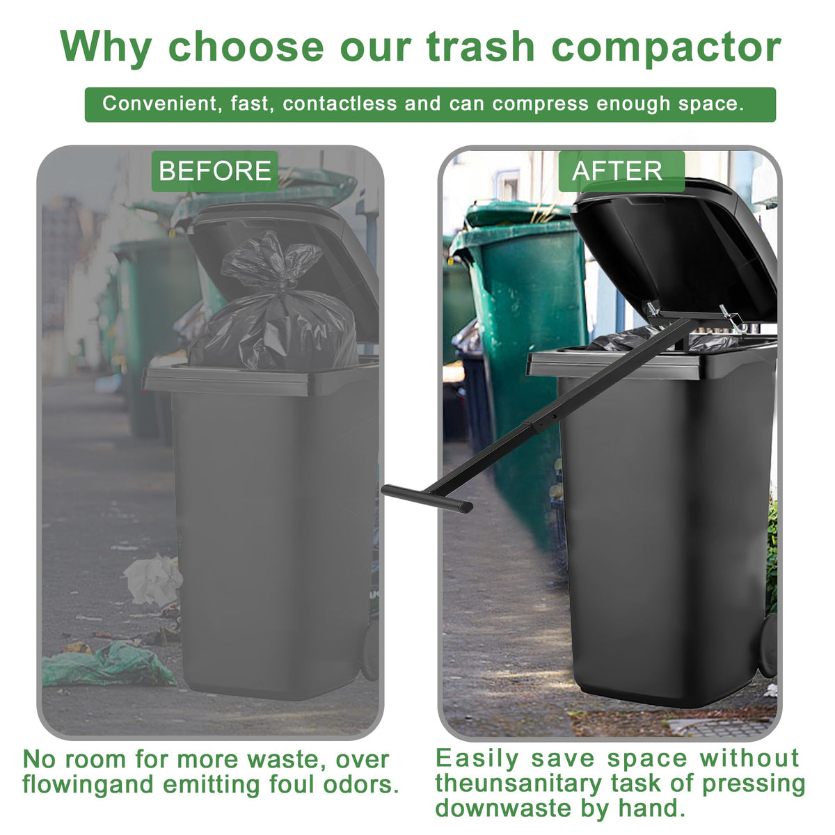 Black Manual Trash Compactor Adjustable Handle T40828