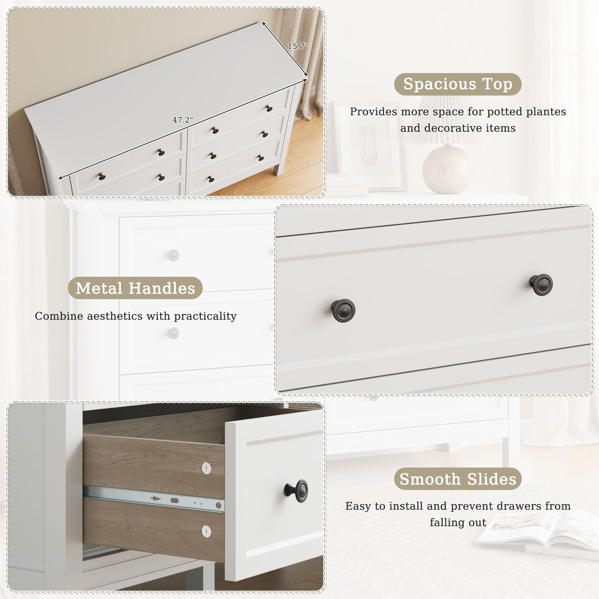 White 6 Drawer Dresser B188