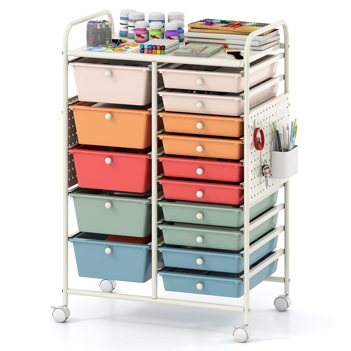 15 Drawer Rolling Storage Cart with Metal Tabletop K631