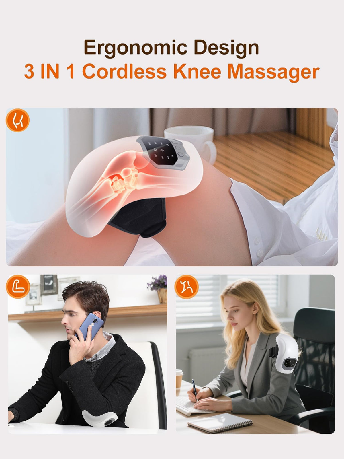 Cordless Portable Knee Massager with 3 Vibration Modes W13239