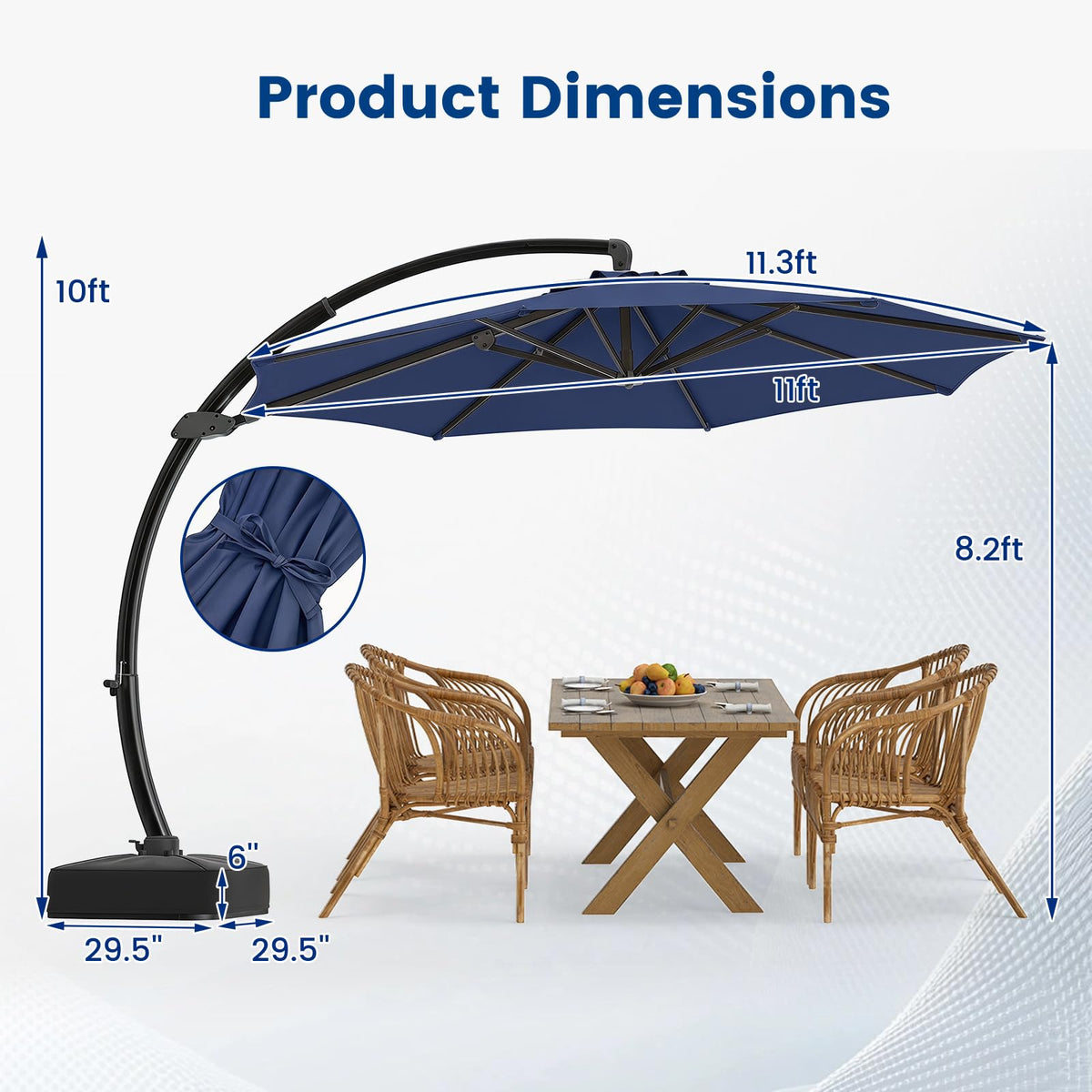 11FT Navy Cantilever Patio Umbrella with Base W36838