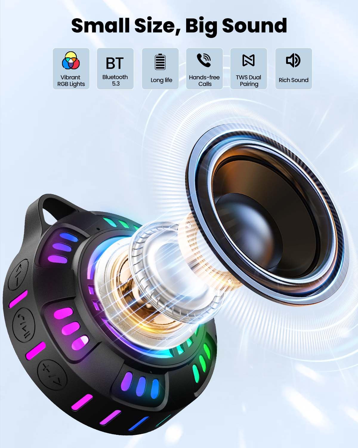 Bluetooth Waterproof Portable Speaker with LED Light Modes M61522